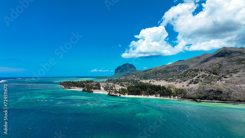 Aerial View of Tropical Beach and Lagoon in Mauritius