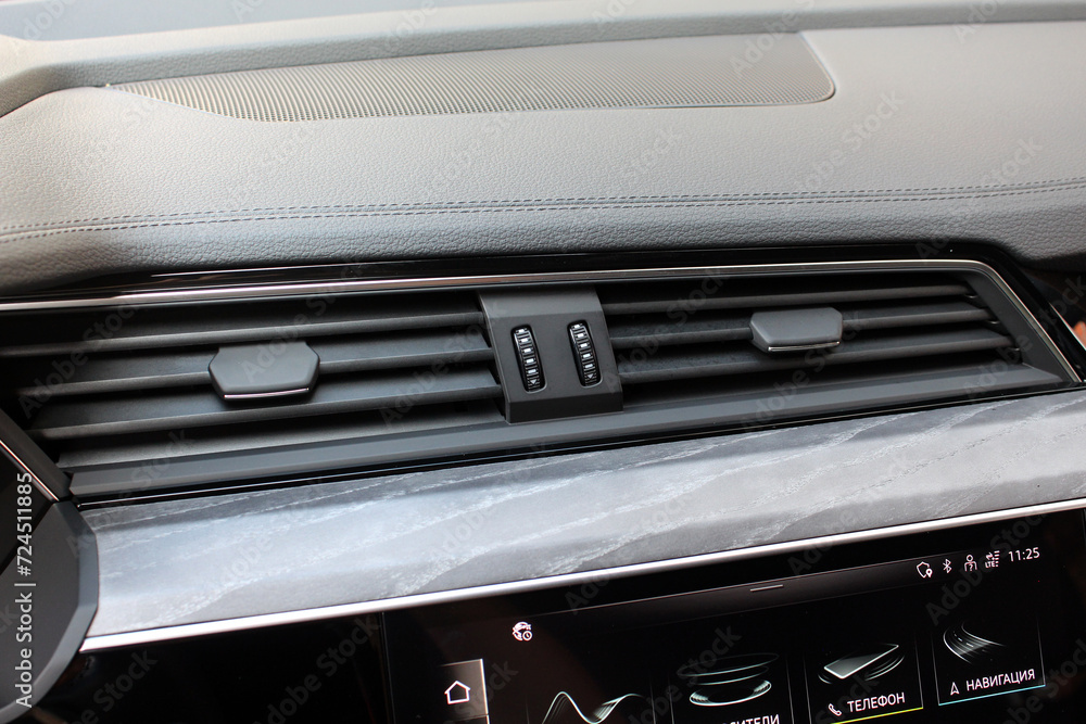 Air ventilation car panel. Car air conditioning. Deflectors for driver and passenger. Air ducts on car panel. Air ventilation car panel. Car air conditioning. Deflectors for driver and passenger. Air ducts on car panel.