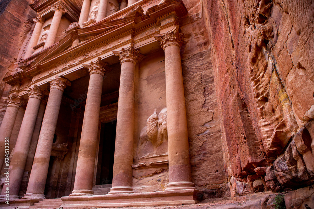 Beauty of rocks and ancient architecture in Petra, Jordan. Ancient temple in Petra, Jordan.