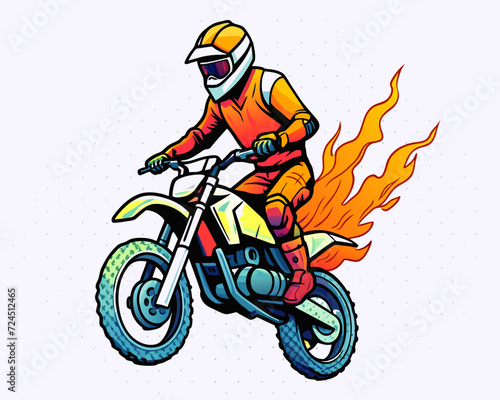 motor cross with flame tshirt design