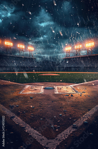 Baseball field in a cold atmosphere, generative ai