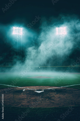 Baseball field in a cold atmosphere, generative ai