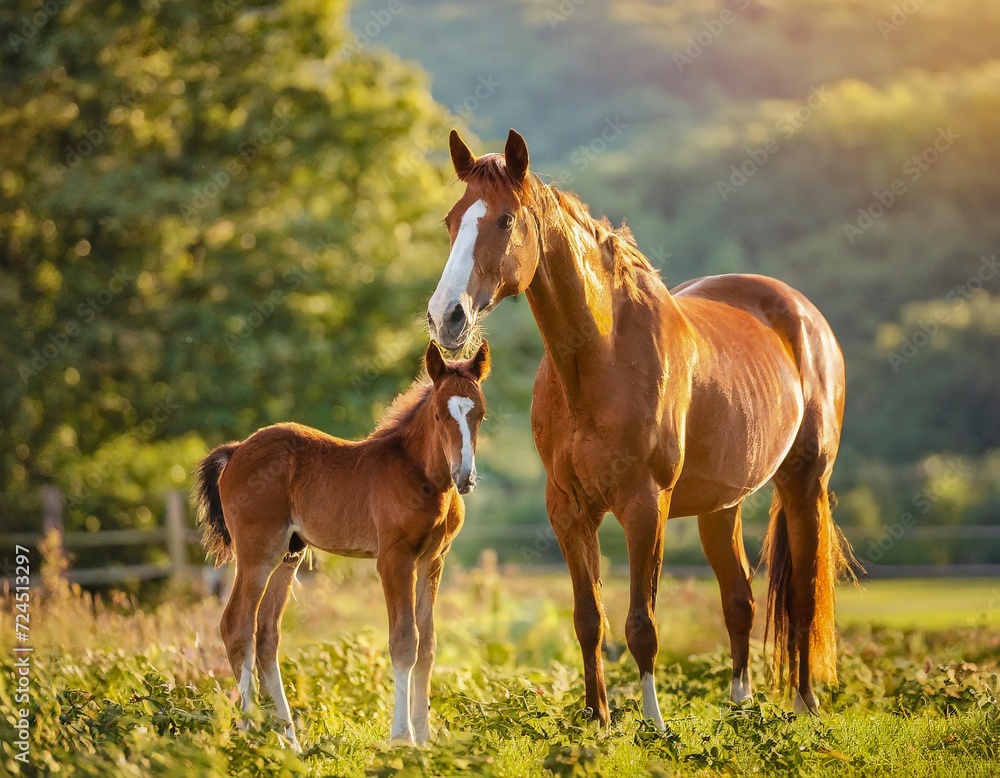 Fototapeta premium Mare horse and foal