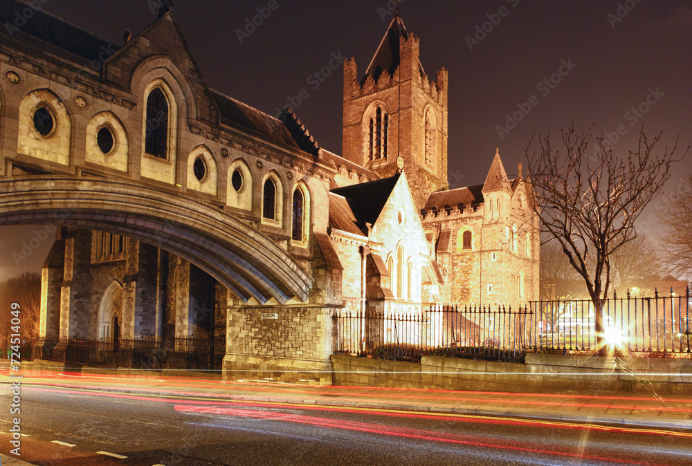 Christ Church Cathedral in Dublin by night