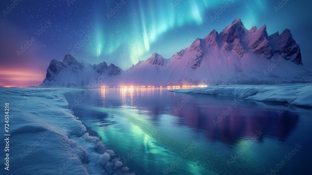 Aurora Magic: Northern Lights with Gentle Green and Purple Hues