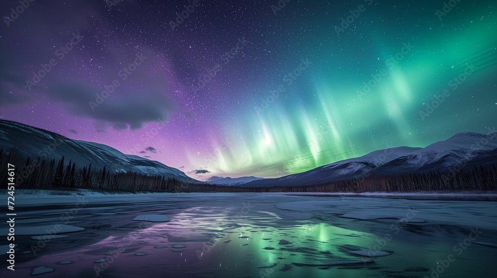 Aurora Magic: Northern Lights with Gentle Green and Purple Hues Aurora Magic: Northern Lights with Gentle Green and Purple Hues