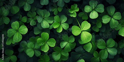 Luck of the Irish Exquisite 3D Textured Clovers, Shamrock Background With Green Leaves, A closeup of four leaf clover with green shamrocks in the background. 