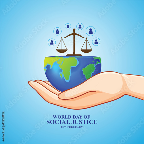 Editable design of World Social Justice Day to promote social justice, including efforts to address issues such as poverty, and gender equality. International Justice Day. Vector illustration