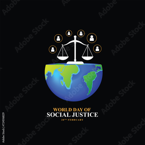 Editable design of World Social Justice Day to promote social justice, including efforts to address issues such as poverty, and gender equality. International Justice Day. Vector illustration