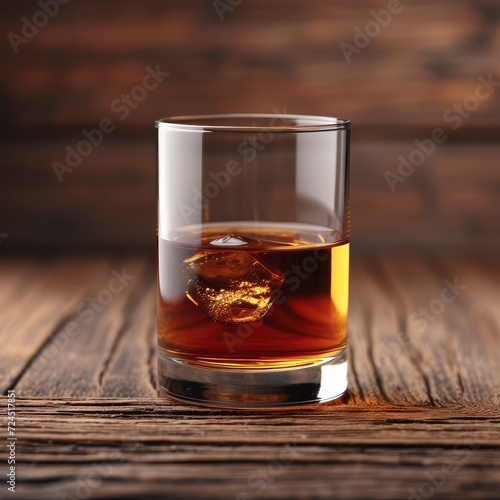 Glass Whiskey On Rustic Wooden On White Background, Illustrations Images