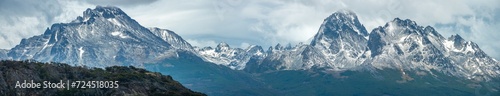 Stunning snow covered peaks at the end of the Andes Mountain range, Tierra del Fuego National Park, Patagonia, Argentina