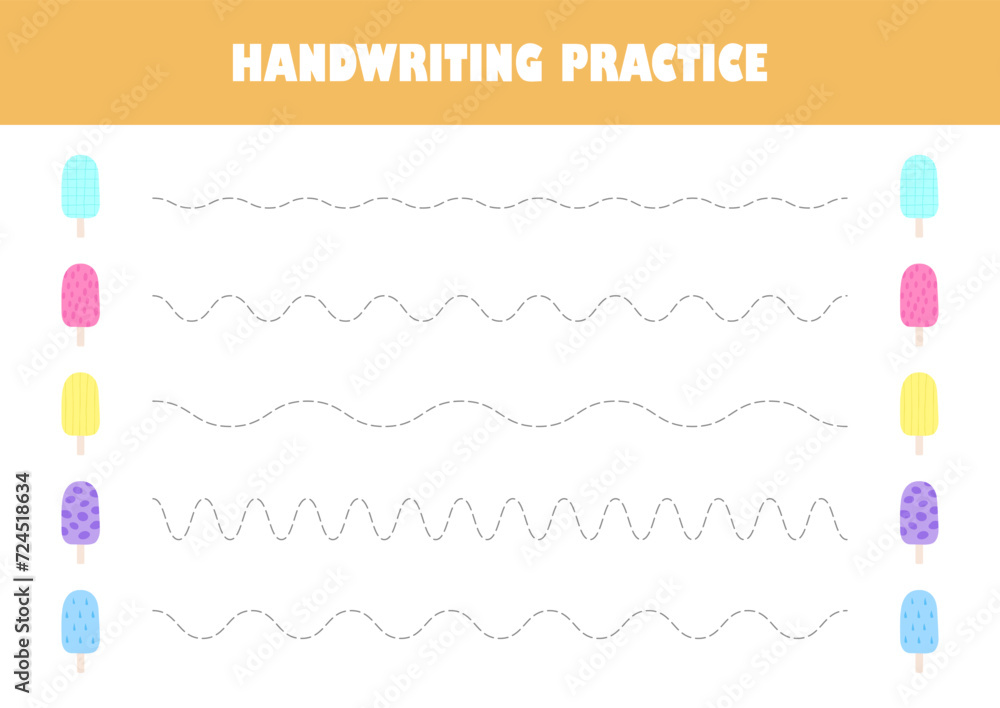 Tracing lines vector worksheet for preschool education. Handwriting practice Activity book page.