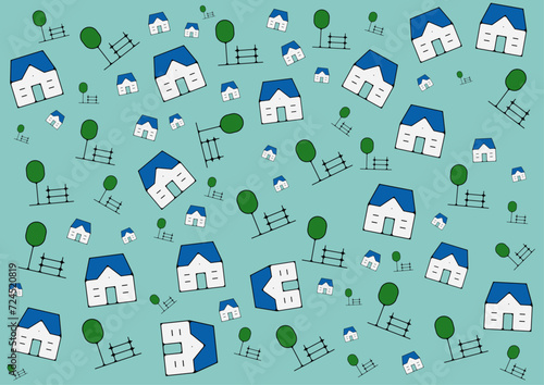 Arrière plan immeuble habitation parc maison fond pastel