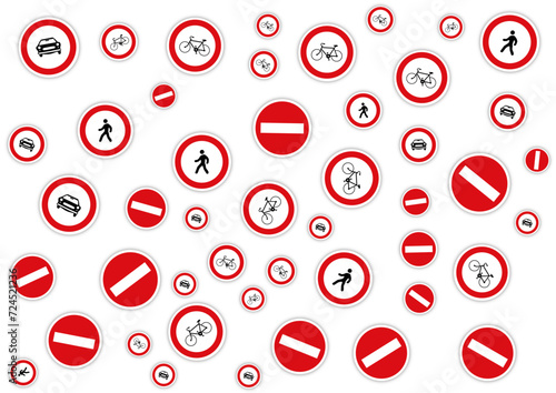 Fond interdit panneau signalisation barré non pieton voiture velo rouge