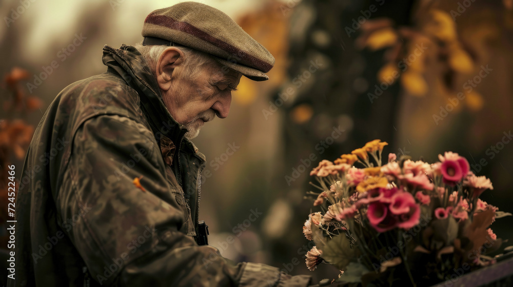 War Veteran on the Graves of a Military Veteran for Memorial Day