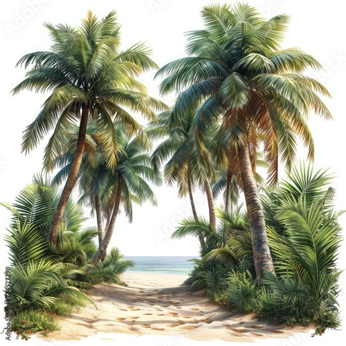 Coconut Trees Lined On White Sand On White Background  Illustrations Images