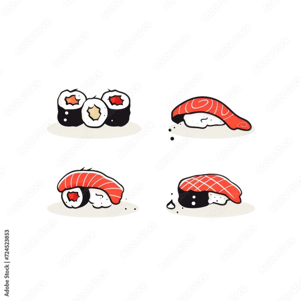 Simple graphic logo of color rolls and sushi on white background. Simple graphic logo of color rolls and sushi on white background.
