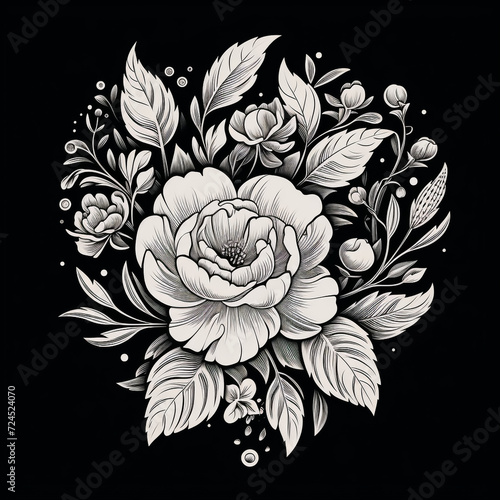 roses. ink hand drawn flowers isolated on white background photo