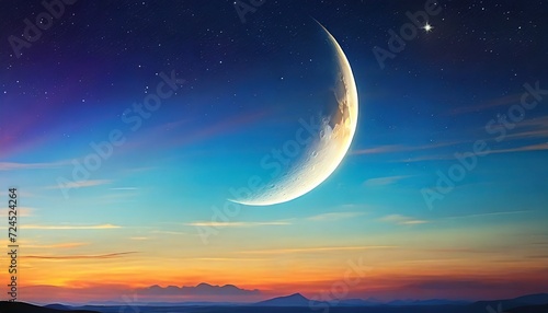 the bright crescent moon on the night sky ai generative