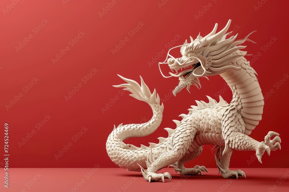 Obraz premium Traditional 3d chinese dragon illustration. 3d character dragon bright colors Banner chinese dragon 2024. New Year of the Dragon 2024