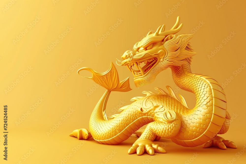 Obraz premium Traditional 3d chinese dragon illustration. 3d character dragon bright colors Banner chinese dragon 2024. New Year of the Dragon 2024
