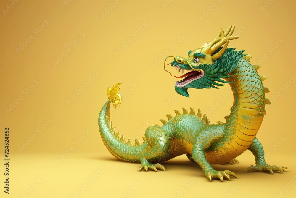 Fototapeta premium Traditional 3d chinese dragon illustration. 3d character dragon bright colors Banner chinese dragon 2024. New Year of the Dragon 2024