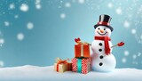 christmas cute happy smile snowman with gifts for happy christmas and new year festival wallpaper x mas greeting and wishes banner