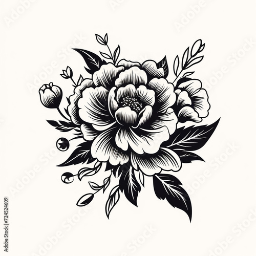 roses. ink hand drawn flowers isolated on white background