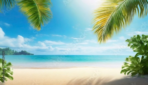 sunny tropical beach with palm leaves and paradise © Wendy