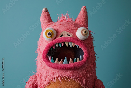 Pink furry creature with wide mouth and bulging eyes