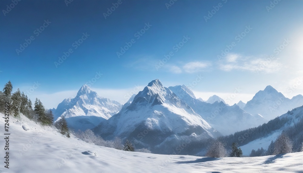 winter scene with snow covered mountain tops cut out