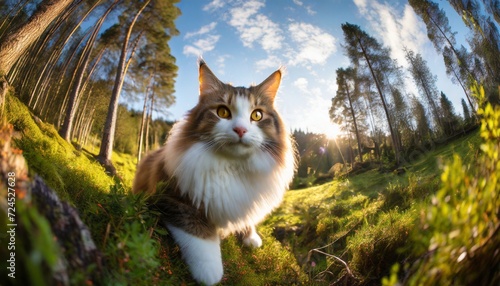 portrait of a plush norwegian forest cat photo