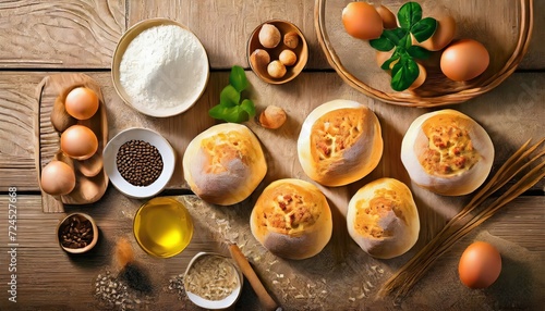 homemade bread rolls and ingredients