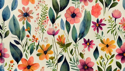 Fotografia watercolor floral seamless pattern in cute childish style colored garden backgro