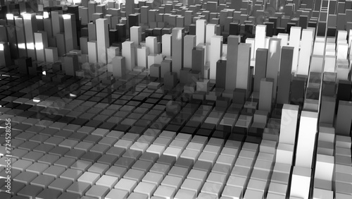Geometrie - schwarz weiße Quader - Skyline - Architektur, Hochhäuser, Perspektive, Flächen, Formen, Winkel, Kontrast, Körper, Symmetrie, Rendering