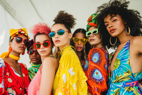 A group of women wearing bold, colorful outfits, symbolizing individuality, confidence, and celebration on International Women's Day.