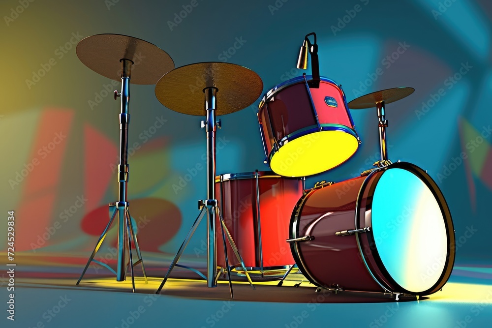 Realistic 3D drum kit rendering generative by ai Realistic 3D drum kit rendering generative by ai