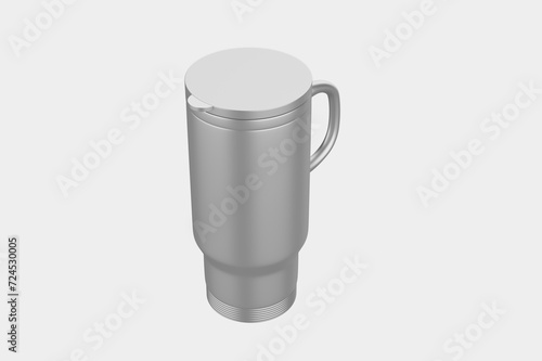 stainless steel tumbler and mug vacuum insulated double wall travel cup with lid isolated on white. 3d illustration