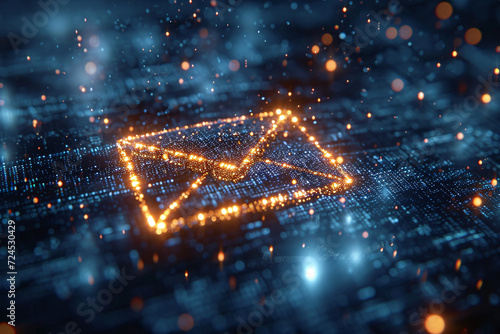 Close-up of a bright digital email icon on dark backdrop