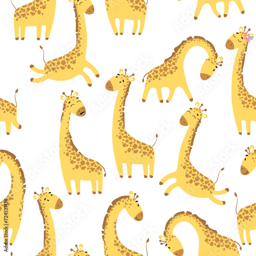 Vector seamless pattern with cute giraffes. Nursery texture in scandinavian style great for baby clothes