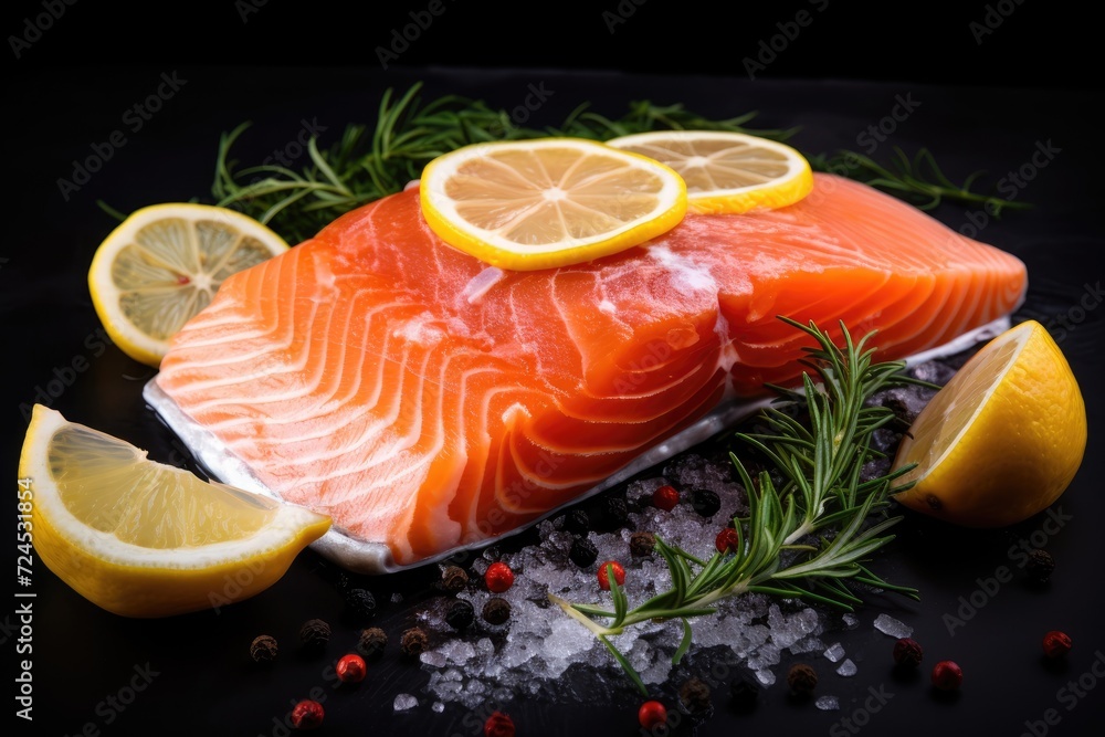 Salmon fillet, lemon, rosemary leaves, olive oil, colorful and delicious. Salmon fillet, lemon, rosemary leaves, olive oil, colorful and delicious.