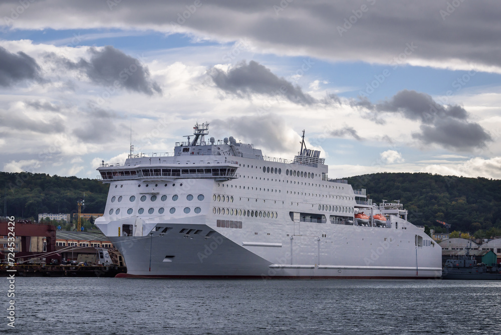 PASSENGER FERRY - Ship at the service quay in a seaport
