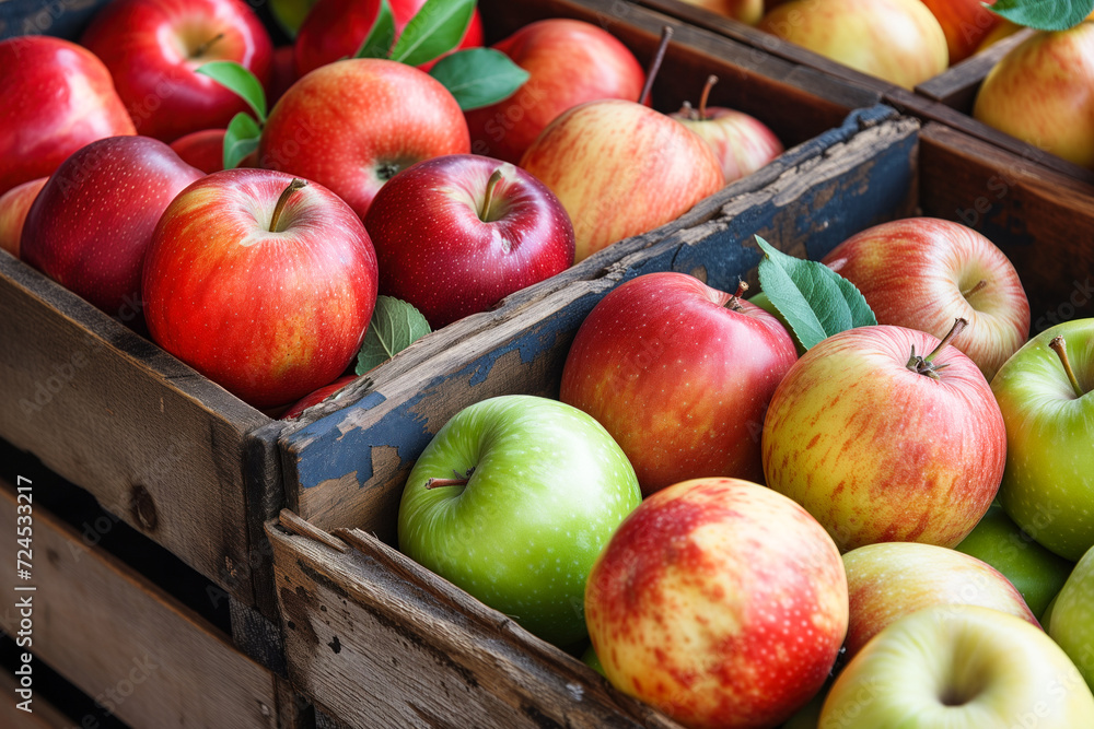 Assorted apples in wooden crates Assorted apples in wooden crates
