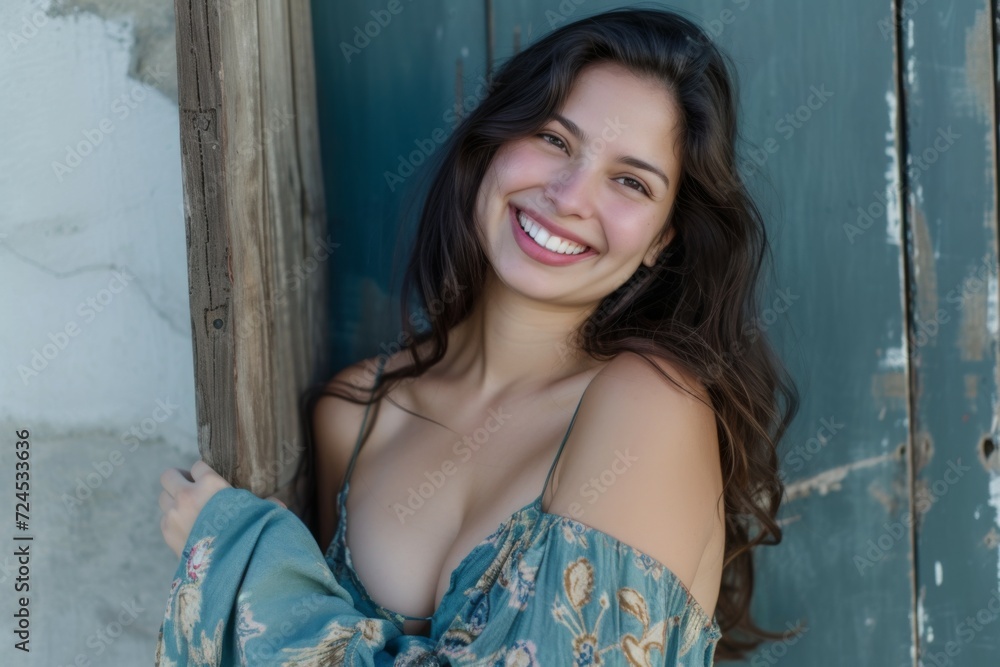 Fototapeta premium Portrait close up of young beautiful woman