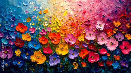 Oil painting of flowers. Abstract art background. Colorful flowers. © Narin