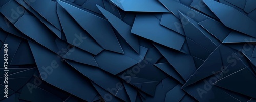 Abstract texture dark blue background banner panorama long with 3d geometric triangular gradient shapes for website, business, print design template metallic paper pattern illustration, Generative AI photo