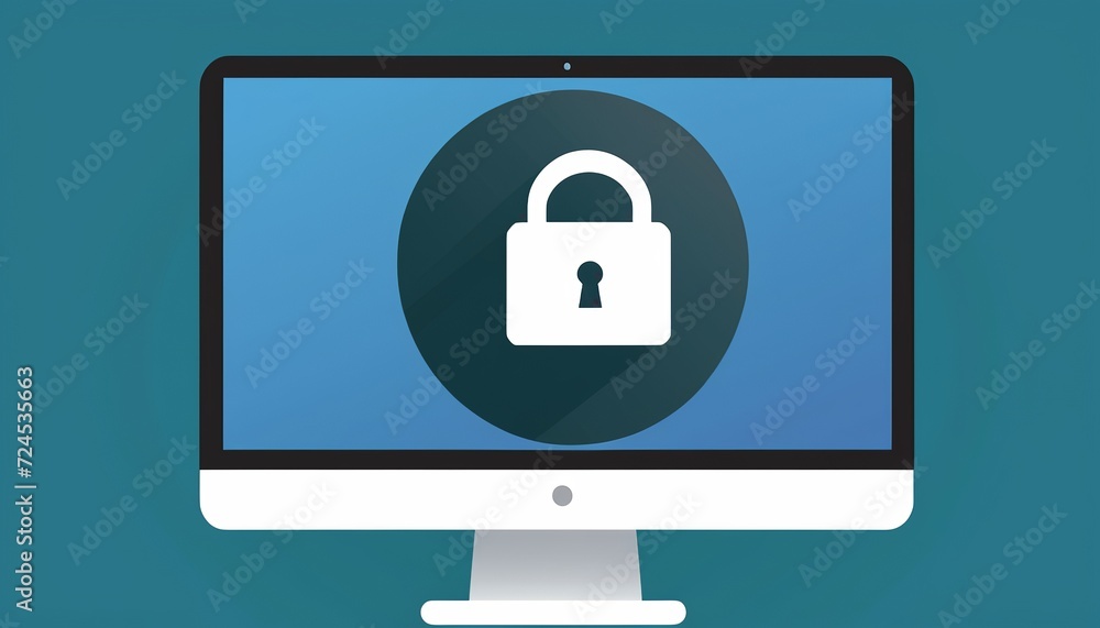 Padlock on Computer Monitor: A Modern Flat Style Vector Illustration Padlock on Computer Monitor: A Modern Flat Style Vector Illustration
