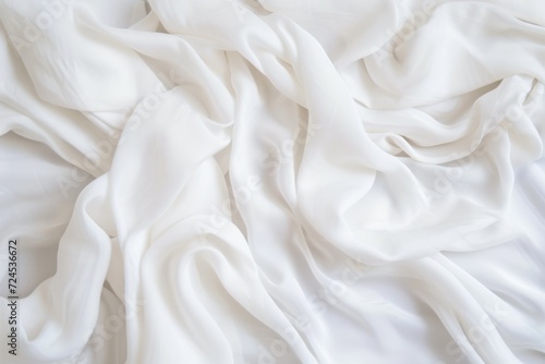 Closeup of rippled white silk fabric 