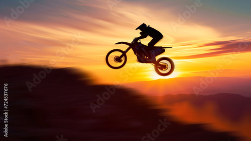 Blurred silhouette of motocross rider