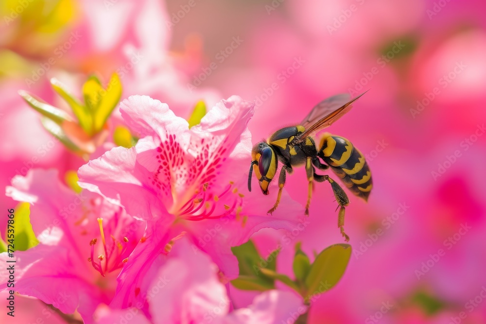 Macro photo of a buff-tailed Bumblebee, pollinating and collecting nectar on a blue wild flower Macro photo of a buff-tailed Bumblebee, pollinating and collecting nectar on a blue wild flower